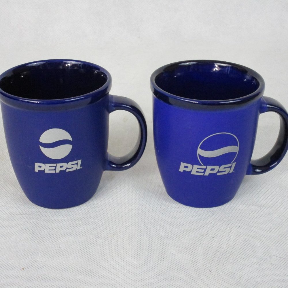 Lot of 2 Blue Ceramic Pepsi Logo Coffee Mug/Cup.